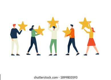 Vector illustration, customer feedback concept with five stars, good rating, customer review