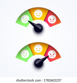 Vector Illustration Customer Feedback, Satisfaction Meter With Different Emotions.