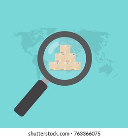 Vector illustration of customer network scheme,Magnifying and goods on world map