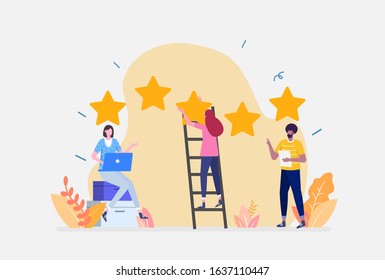 Vector Illustration, Customer Review Concept, Showing different people give a review rating, Suitable for landing page, ui, web, App intro card, editorial, flyer,and banner