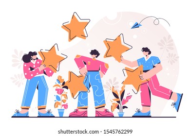 Vector illustration, Customer reviews rating, Different people give a review rating and feedback, Support for business satisfaction.