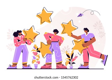 Vector illustration, Customer reviews rating, Different people give a review rating and feedback, Support for business satisfaction.