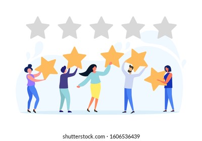 Vector illustration, Customer reviews rating, Different people give a review rating and feedback, Support for business satisfaction