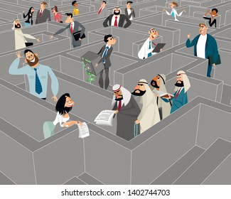 Vector illustration of customer search in maze of business