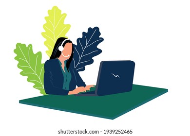 Vector illustration customer service 24 hour operator hotline customer consultation technical support worldwide online daily customer and worker