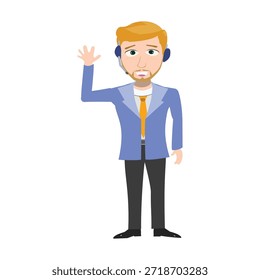 Vektorgrafik eines Kundendienstmitarbeiters, der einen Finger hebt, um Aufmerksamkeit zu erhalten.