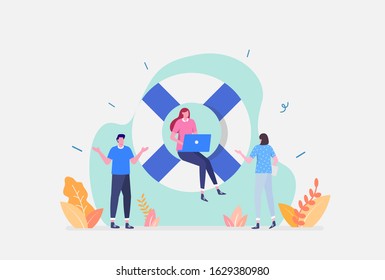 Vector Illustration, Customer Service Concept, Showing a group hotline operator advises client, Suitable for landing page, ui, web, App intro card, editorial, flyer,and banner