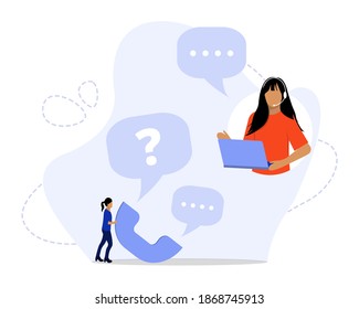 Vector Illustration, Customer Service Concept, Showing a group hotline operator advises client, Suitable for landing page, ui, web, App intro card, editorial, flyer, and banner