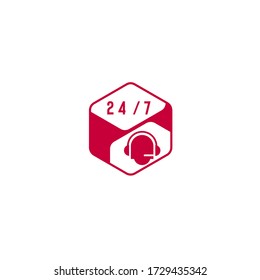 Vector illustration of customer service icon with 24/7 icon in hexagon frame isolated on white background perfect for customer service logo of your business