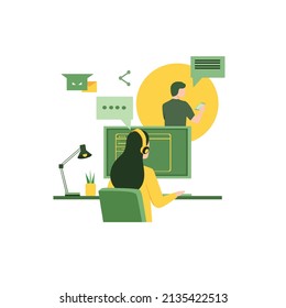 Vector Illustration of Customer Service serving calling from consumers complain. business finance ecommerce Admin. Service excellent with flat design for website, banner, flyer