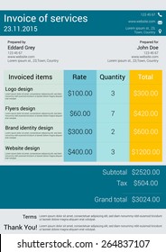 vector illustration of customizable Invoice form template design in modern style