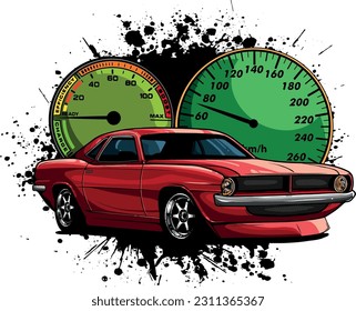 vector illustration of customized muscle car with dashboard