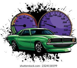 vector illustration of customized muscle car with dashboard