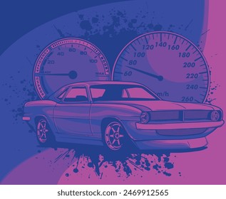 vector illustration of customized muscle car with dashboard