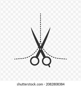 Vector illustration of cut along the line icon in dark color and transparent background(png).