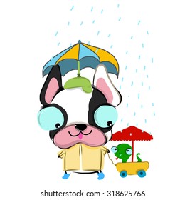 vector illustration of cut funny-bulldog cartoon  drawing style