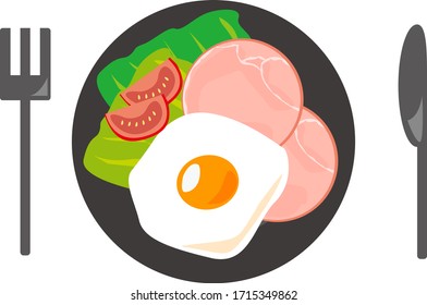 Vector illustration of cut ham . ham and eggs