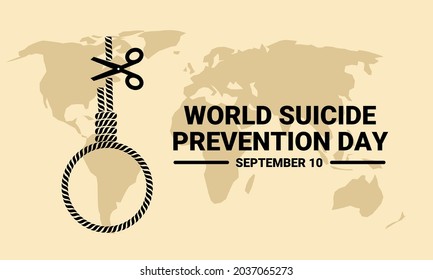 Ilustración vectorial, cortando cuerda colgante, como pancarta o afiche, Día Mundial de la Prevención del Suicidio.