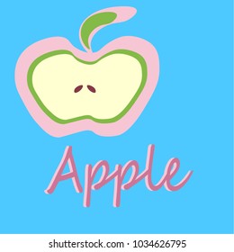 Vector illustration. Cut on a halved green apple on a blue background with an apple. Juicy fruit.