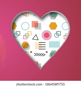 Vector illustration with a cut out heart and with an abstract pattern in the background. Valentine's day card.