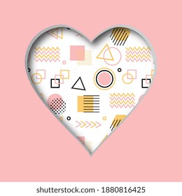 Vector illustration with a cut out heart and with an abstract pattern in the background. Valentines day card. 