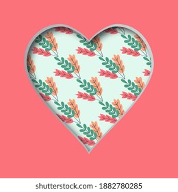 Vector illustration with a cut out heart and with an abstract pattern in the background. Valentines day card. 
