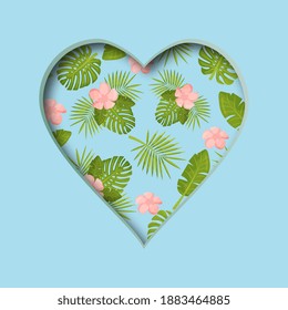Vektorgrafik mit ausgeschnittenem Herzen und abstraktem Muster im Hintergrund. Valentinstag-Karte. 