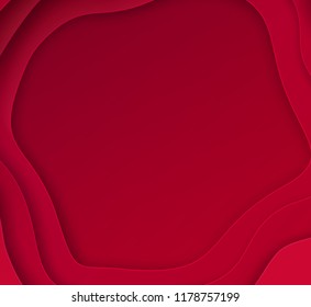 Vector illustration of cut paper style background with waves and shadows in red colors.
