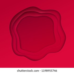 Vector illustration of cut paper style banner with waves and shadows in red colors.