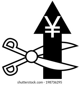 Vector / illustration. Cut the yen arrow.