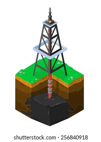 A Vector Illustration Cutaway Of An Isometric Drill Drilling Down In Search Of Oil. Isometric Drilling For Oil. Isometric Drilling.