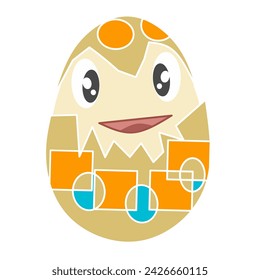 Ilustración vectorial de lindo y abstracto personaje de huevo roto sobre fondo blanco