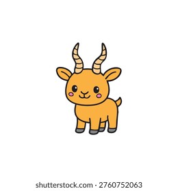 vector illustration of a cute addax of orange color with large horns