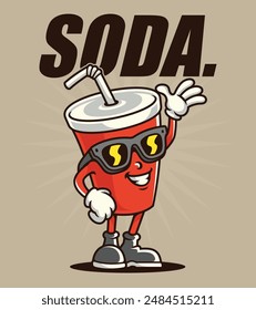 Vector illustration of a cute and adorable cartoon soda smiling broadly and waving cheerfully, For t-shirts, stickers and other similar products.