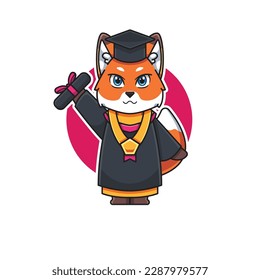 vector illustration of cute and adorable fox cartoon character having graduation