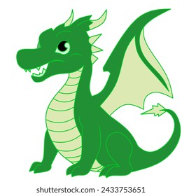 vector illustration of a cute and adorable green dragon on black and white background