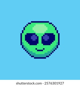 Vector Illustration of Cute Alien Face with Pixel Art Design, perfect for game assets themed designs