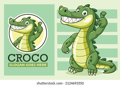 Vector illustration of Cute alligator cartoon template design	