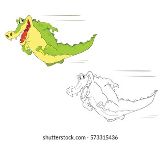 Vector Illustration of Cute Alligator. Cartoon Character.  Coloring Book