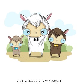 vector illustration of cute Alpaca  cartoon drawing style