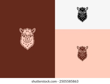 Vector illustration of Cute Alpaca Line Style Logo Design