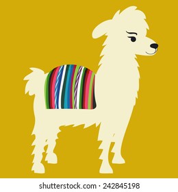 Vector illustration of cute alpaca with Peru/Bolivian cape on back