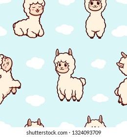 Vector illustration of cute alpacas / llamas. Repeatable seamless pattern tile.