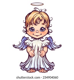 Vector illustration of cute angel in cartoon style