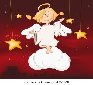 Vector Illustration of a Cute Angel. Cartoon Character