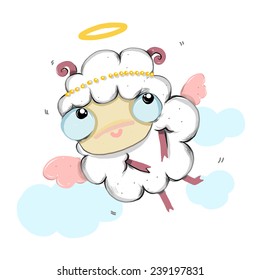 vector illustration of cute  angel-sheep cartoon drawing style