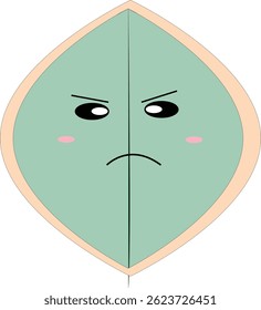 Vector illustration of a cute angry leaf character. Ideal for nature-themed emoticons, children's books, and emotion learning materials.