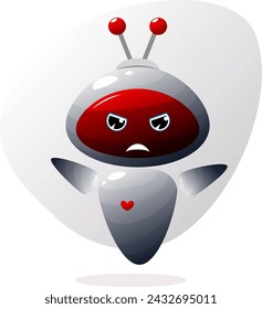 Ilustración vectorial de un robot lindo y enojado. Concepto de inteligencia artificial, apoyo. Lindo personaje para pegatinas. Concepto de icono de ciencia y tecnología.