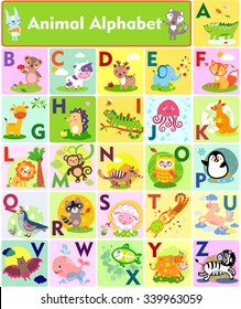 A vector illustration of cute animal alphabet from A to Z