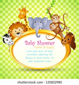 Vector Illustration Of Cute Animal In Baby Shower Invitation